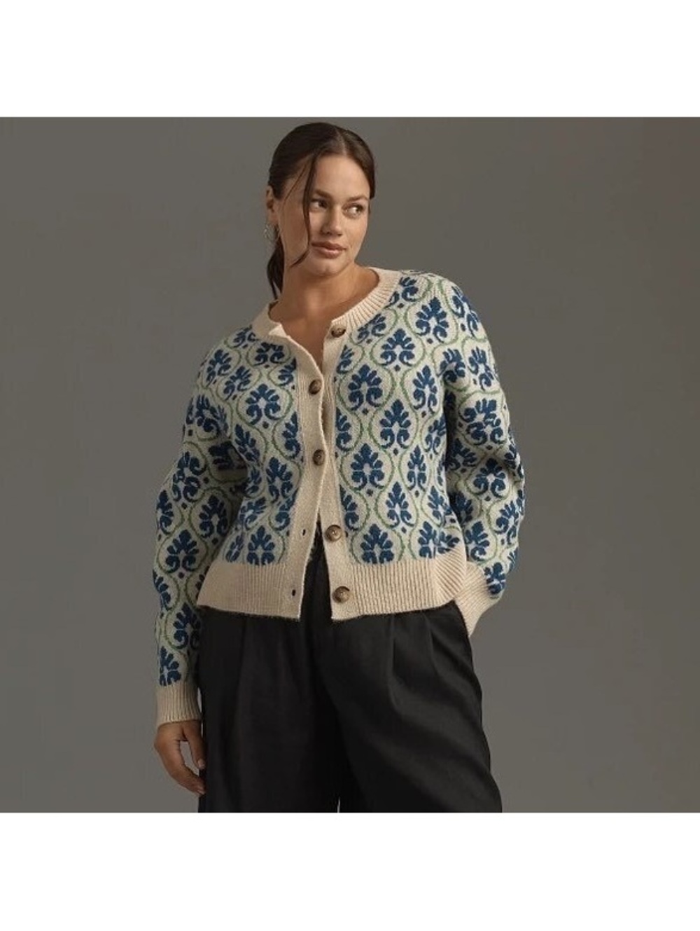 Anthropologie Maeve Floral Pop Graphic Intarsia Cardigan Sweater 2X